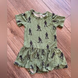 Posh Peanut Green Army Guy twirl bodysuit dress